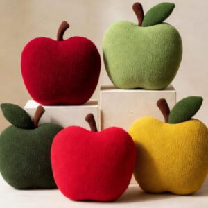 Handmade Plush Apple Pillow Set of 6 Fuzzy Fruit Decorative Cushions