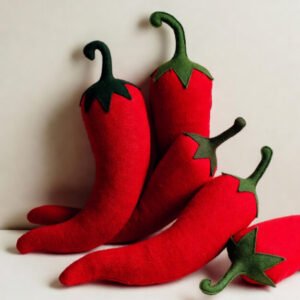 Handmade Plush Chili Pepper Pillow Set of 6 Cute Red Spicy Pepper Cushions with Green Stems