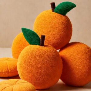 Handmade Plush Orange Pillow Set of 6 Fuzzy Citrus Fruit Decorative Cushions