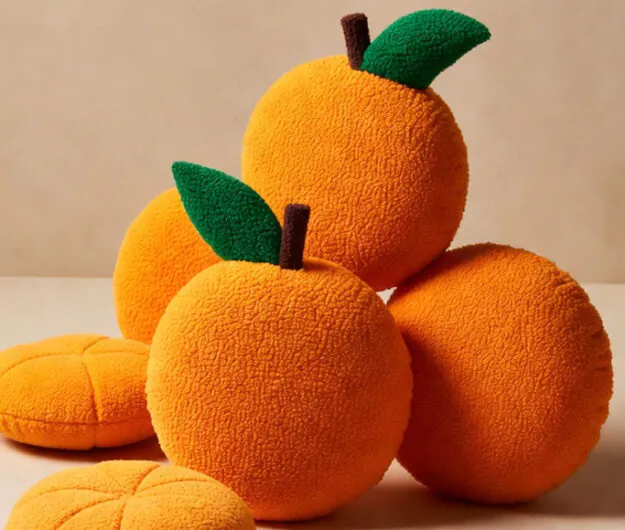 Handmade Plush Orange Pillow Set of 6 Fuzzy Citrus Fruit Decorative Cushions